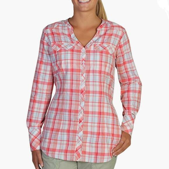 ExOfficio Airhart Long Sleeve Button Down Shirt in 'Nectar' Plaid Size Small - Picture 1 of 14